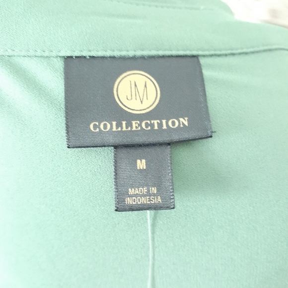 JM Collection Blouse Green Gold Trim Button Up 577 - Picture 4 of 7